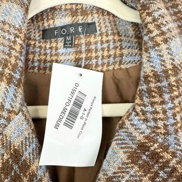 Fore Houndstooth Plaid Double Breasted Pea Coat Size Medium NEW Longline - Picture 6 of 7